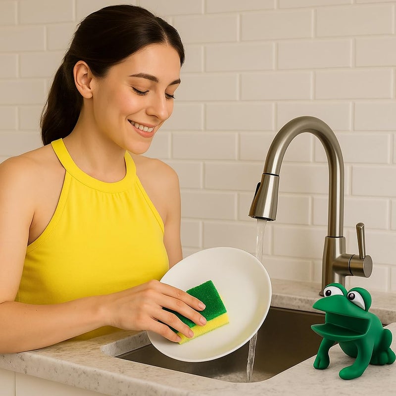 Dependable Products Animal Shape Novelty Kitchen Sponge Holder and Sponge Choice of Frog or Duck (Green Frog) - Image 2